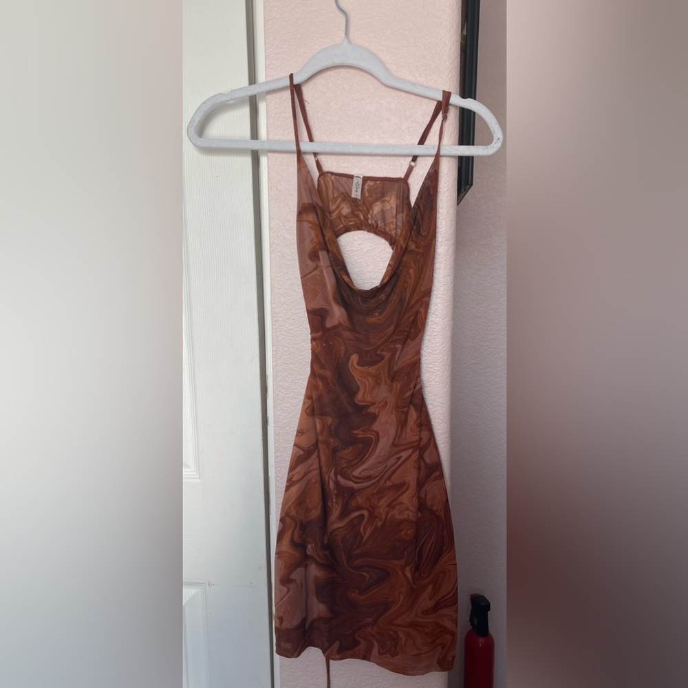 Brown Sheath Halter Dress Cocktail